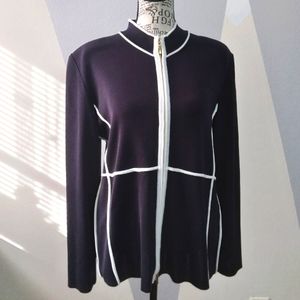 Misook Navy Blue White‎ Trim Cardigan